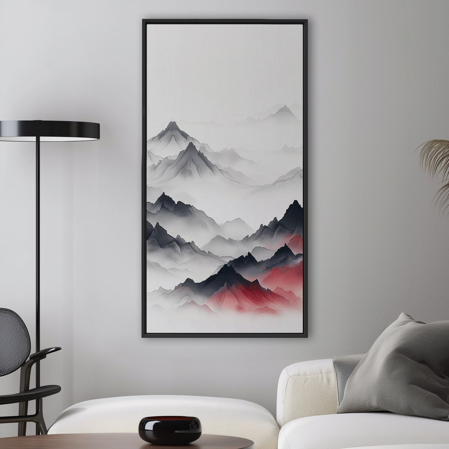 Minimalist Mountain Peaks on White Background - Ethereal Summit