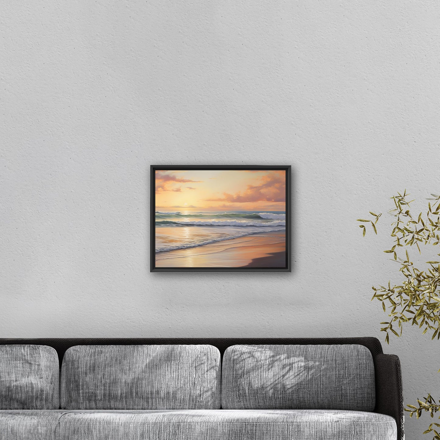 Coastal Beach Painting at Sunset - Golden Coast Sunset Serenity