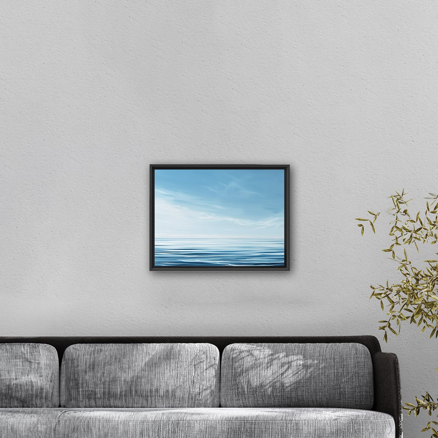 Minimalist abstract brush stroke painting of ocean and blue sky - Serenity Sky Vision