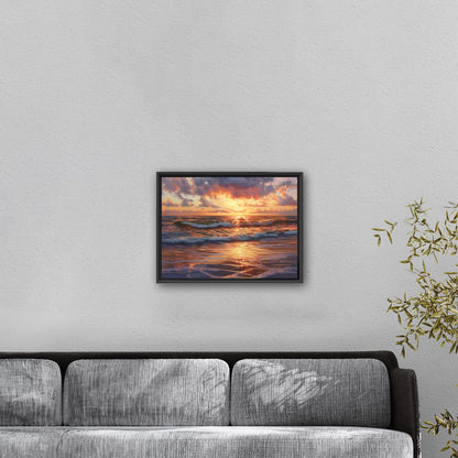 Seascape art piece capturing coastal tranquility - Coastal serenity Sunset Bliss