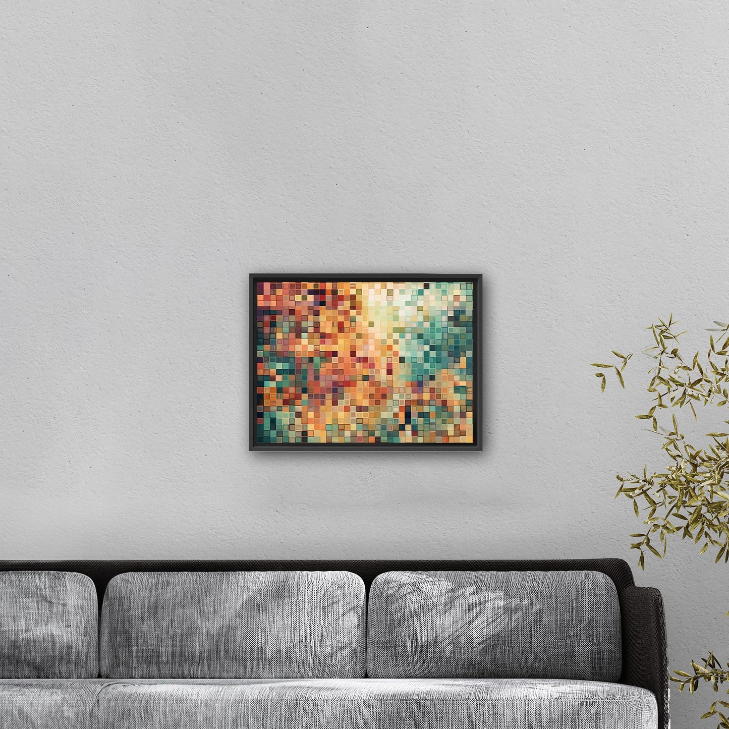 Abstract Geometric Squares Painting - Retro Pixelated Geometric Flare