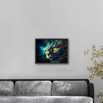 Psychedelic black cat portrait exuding mystery - Cosmic Enchantment