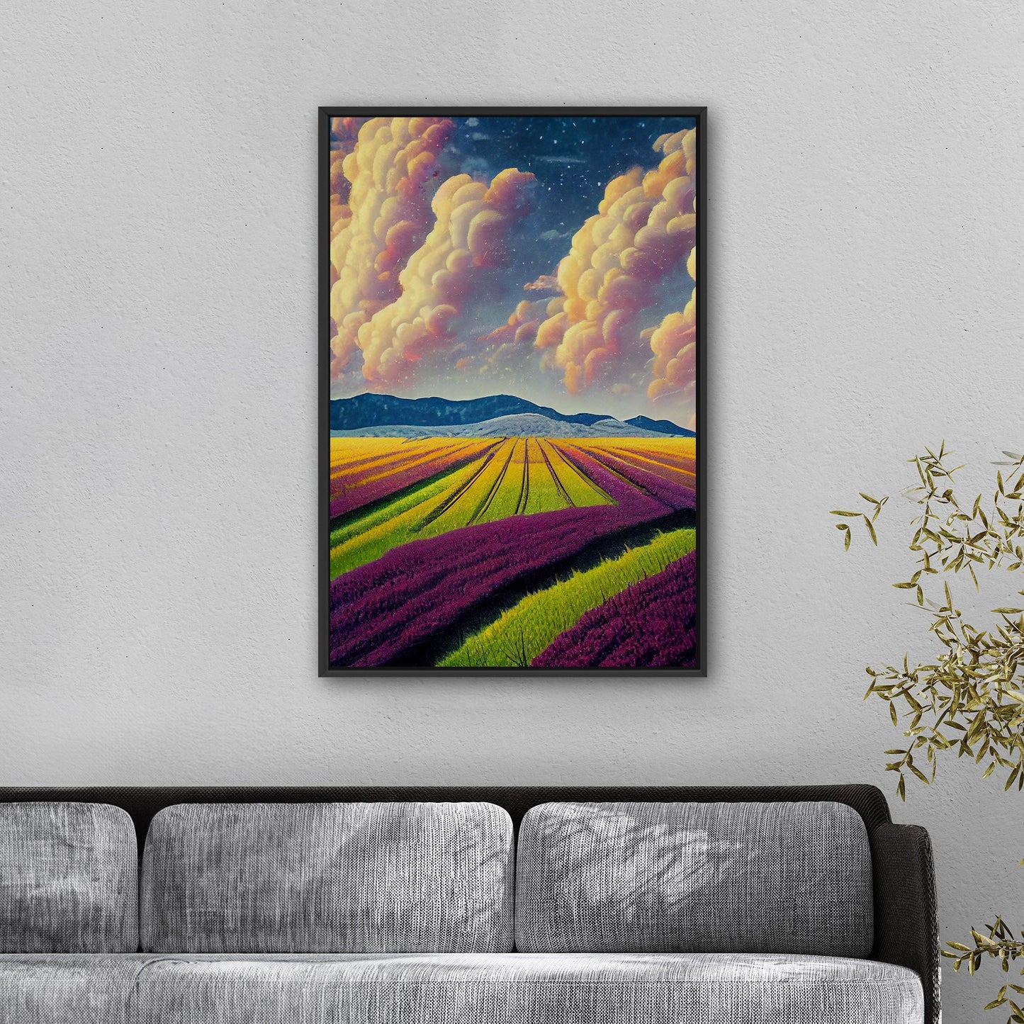 Surreal Whimsical Grape Fields Landscape Illustration - The Grape Sky