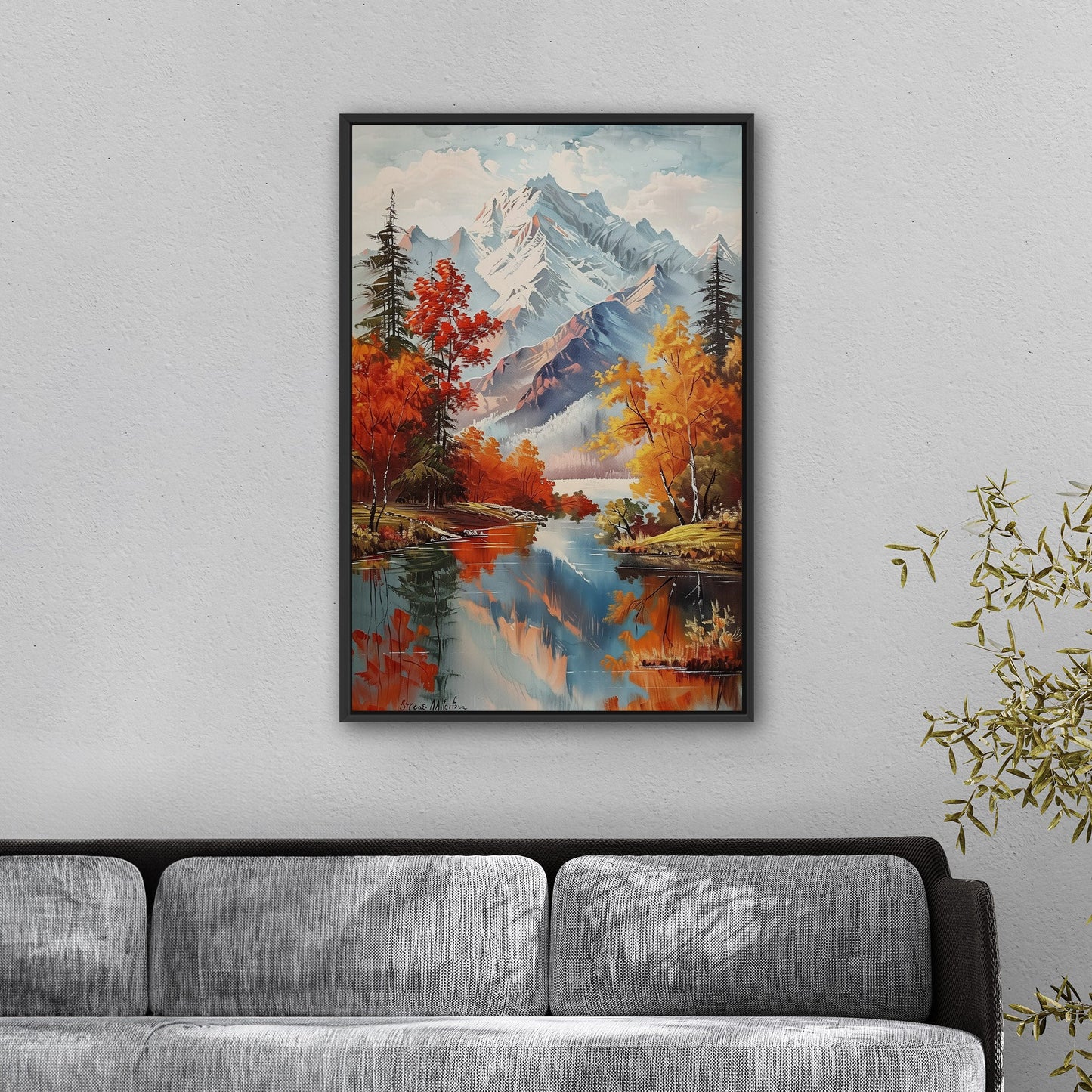 Vintage Mountain Landscape Painting - Enchanted Wilderness Retreat