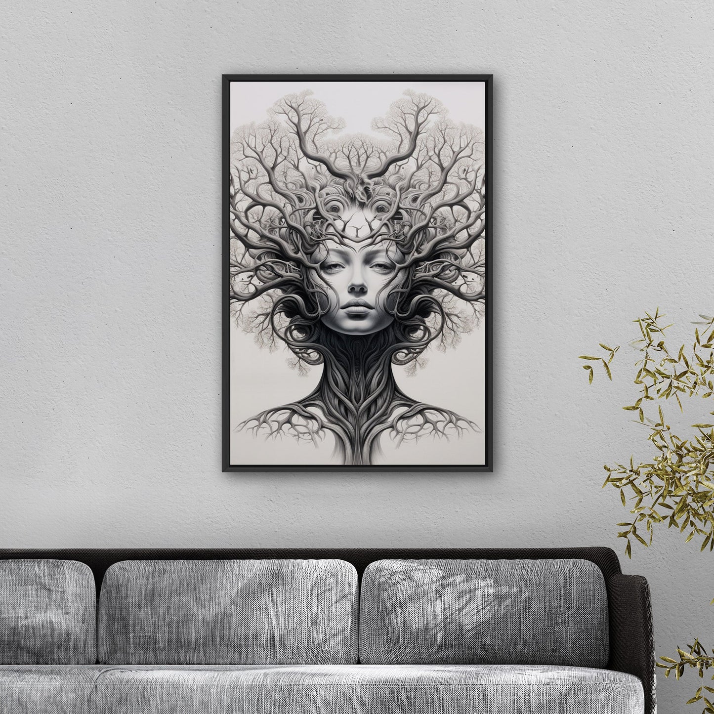 Sleek black and white tree artwork, elegance - Botanical Noir