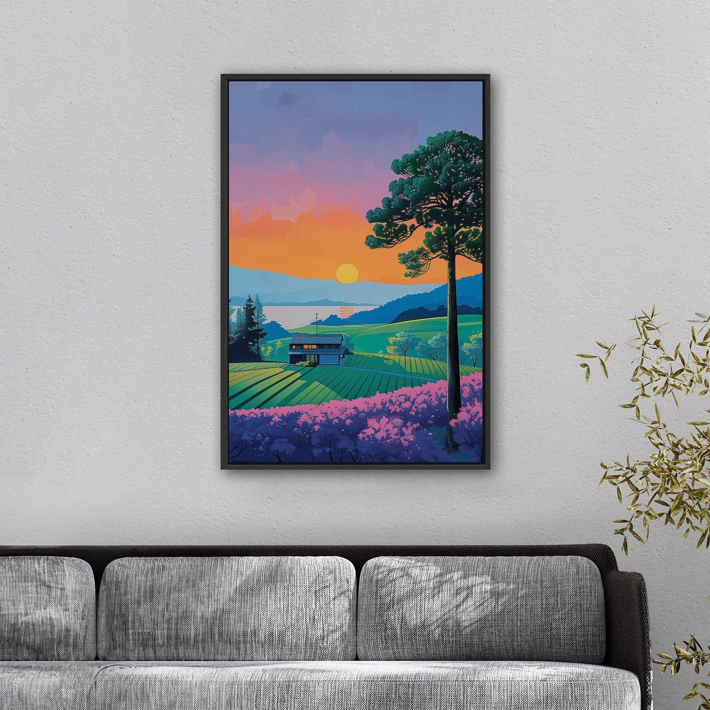 Vintage sunset house on canvas - Serenity Sunset Glow