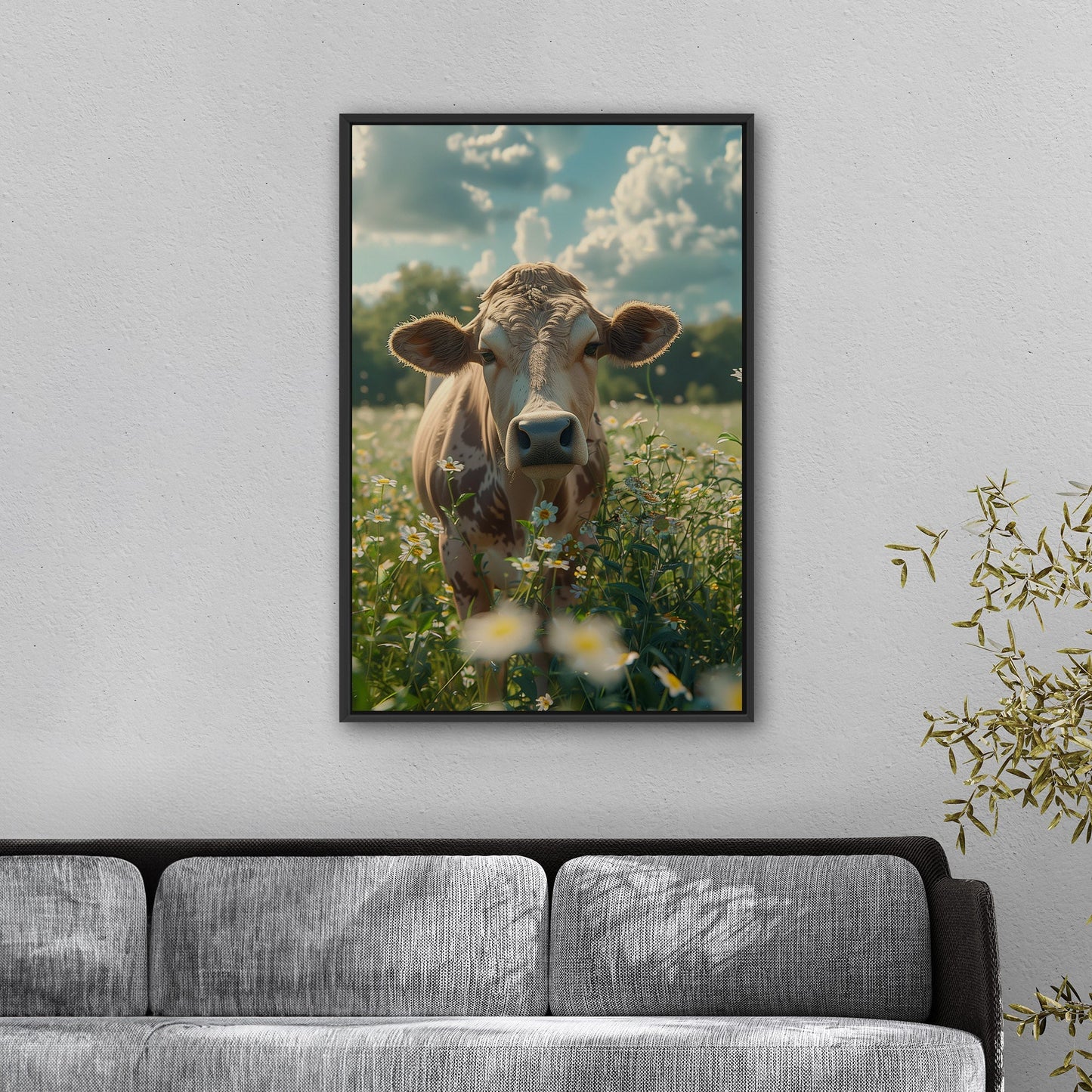 Photorealistic Cow in Pasture Portrait - Cow Serenity