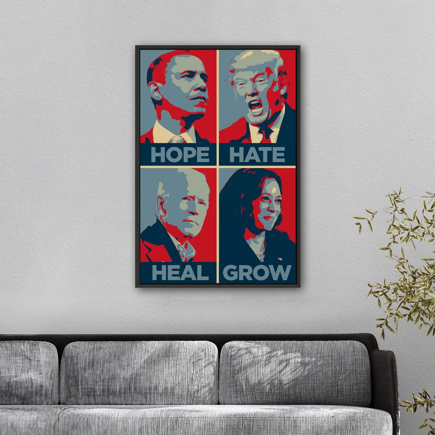 Obama, Trump, Biden, Harris - Hope, Hate, Heal, Grow Hope-style Poster 2024 Presidential Election