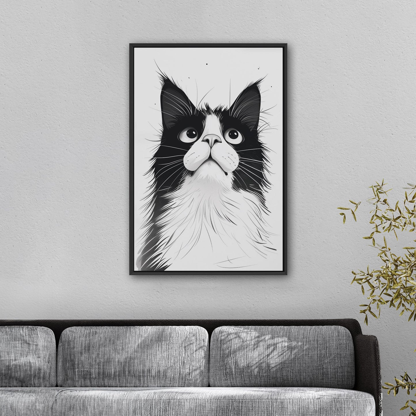 Black and White Cat Pencil Drawing - Curious Cat's Monochrome Gaze