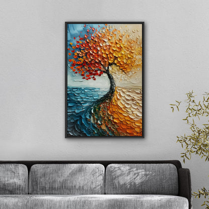 Stylized Tree of Life in Blues and Orange - Energy Elation