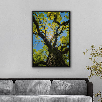 Photorealistic Tree Trunk View of Tree and Sky - Tranquil Vitality: Sunlit Tree Dream