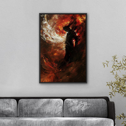 Digital Art Demonic figure in a swirl of fire - Swanland's Existential Awakening