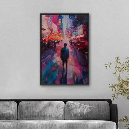 Impressionistic Painting of Modern City in Vibrant Pinks and Blues - Embrace the Vision