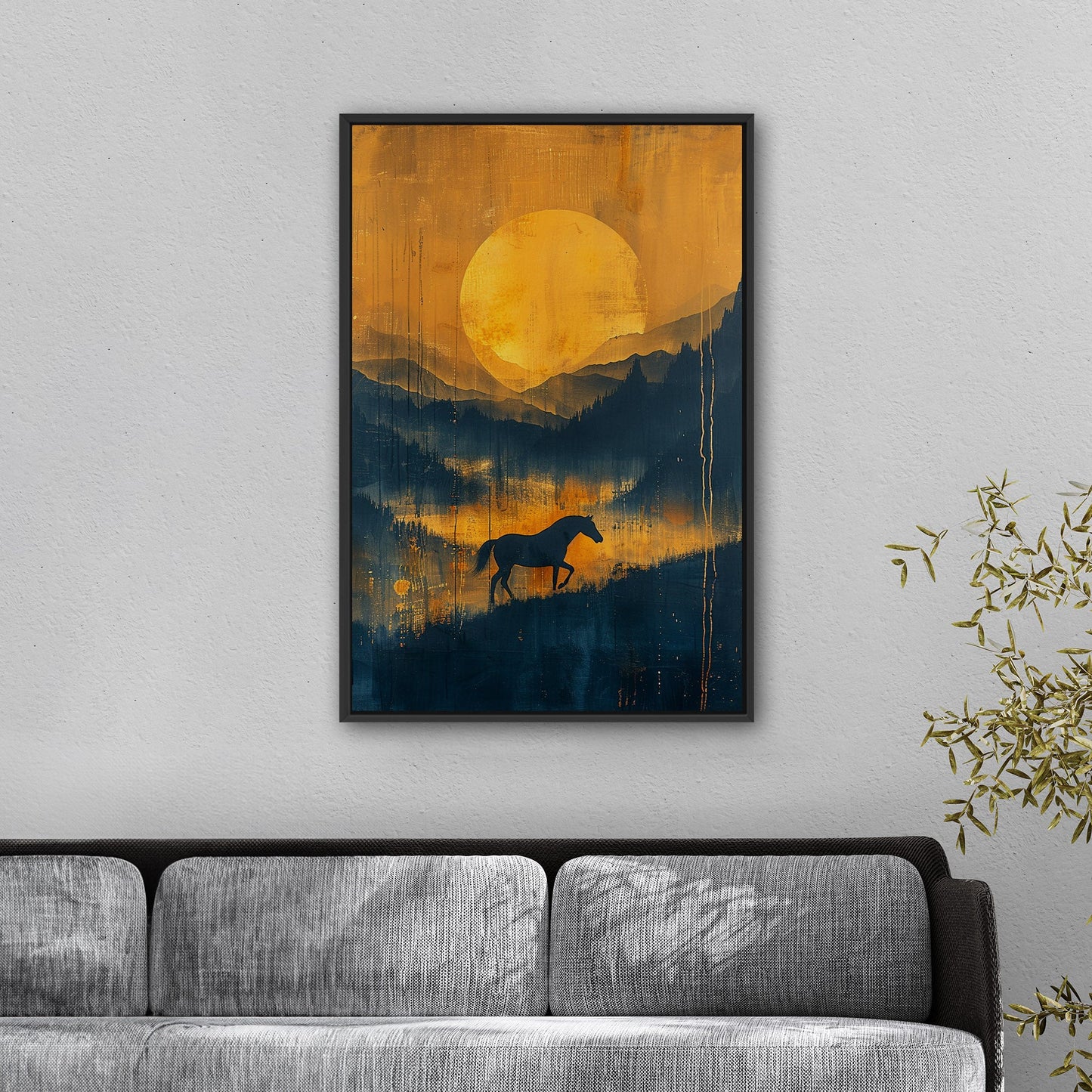 Silhouetted Horse in Mountain Landscape - Golden Gallop: Spirit of the Steppe