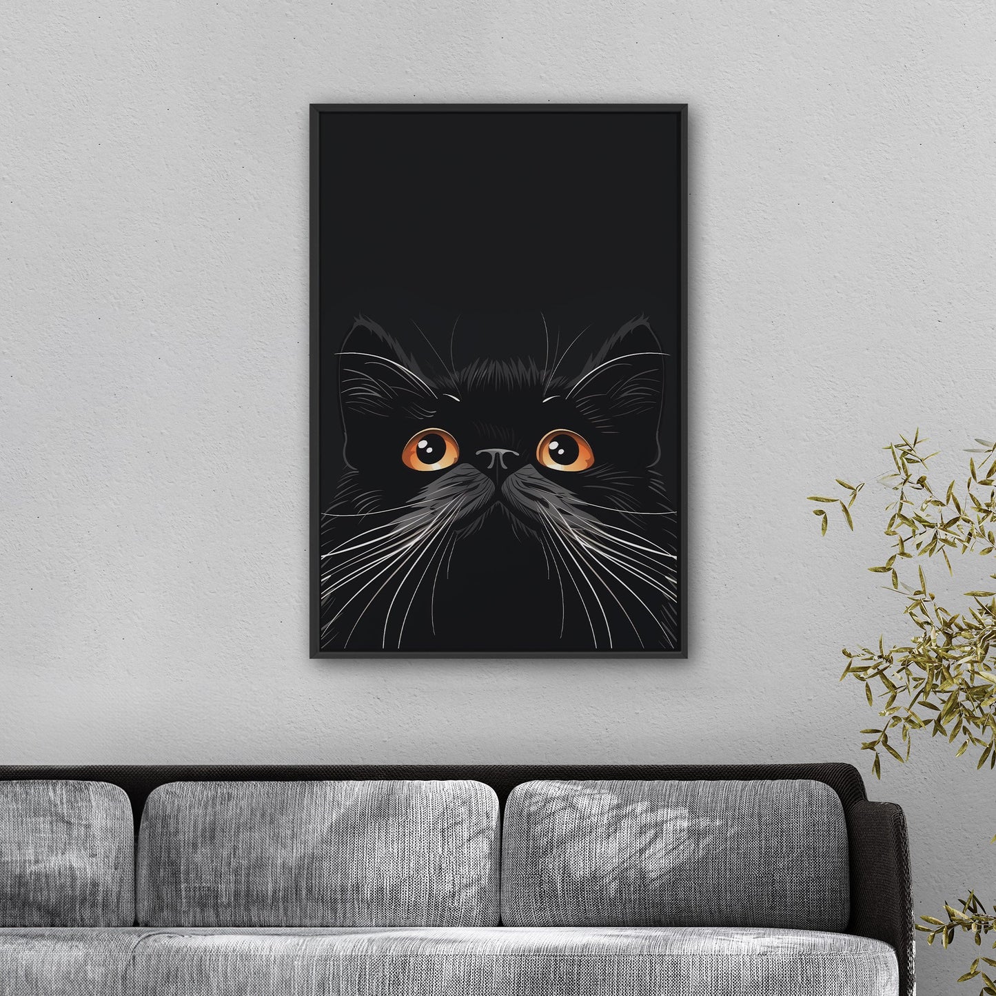 Black cat closeup face portrait on black background - Elegant Feline Minimalism