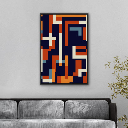 Geometric abstract wall art in blue and gold - Zenith Bliss