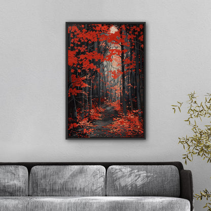 Japanese red maple grove, golden rays, handmade - Elevate Your Space