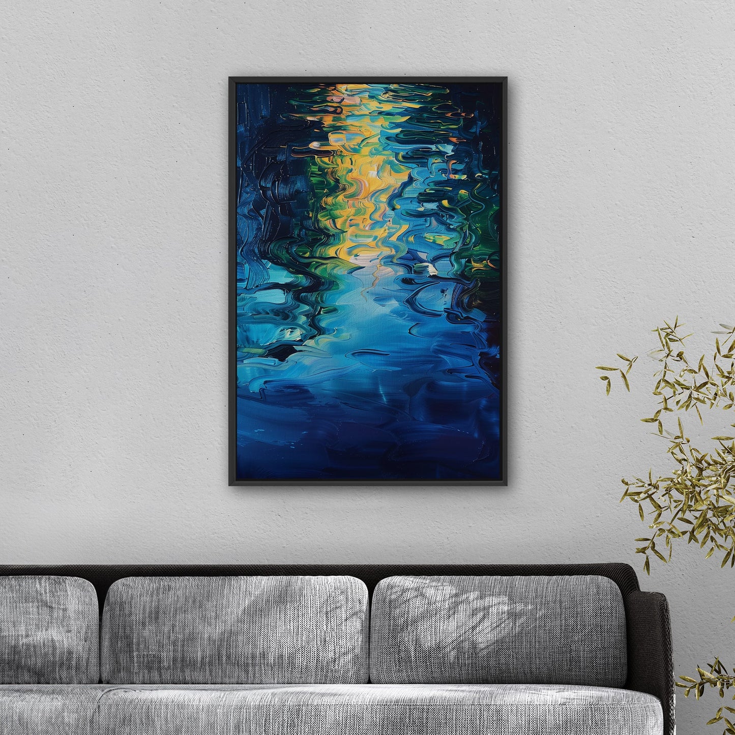 Mesmerizing abstract oil painting of water with vibrant ripples - Enchanting Oasis