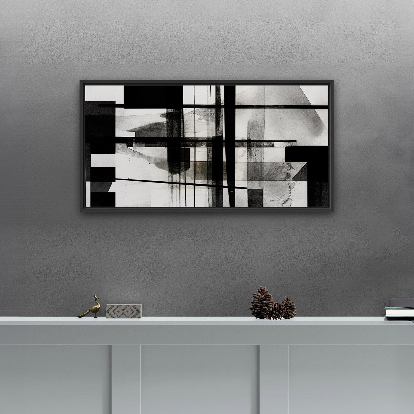 Black and White Geometric Abstract Painting - Sleek Geometry: Monochrome Dreams