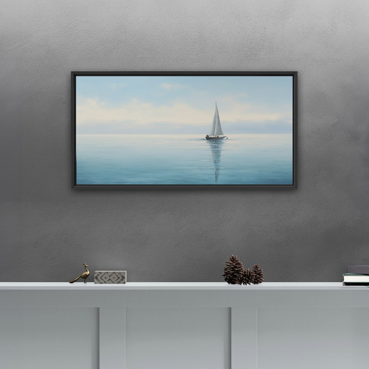 Tranquil seascape with solitary sailboat - Peaceful Horizon