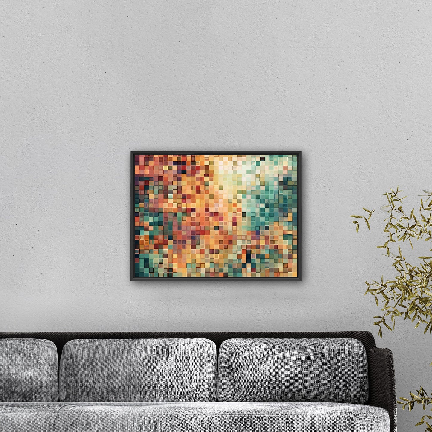 Abstract Geometric Squares Painting - Retro Pixelated Geometric Flare