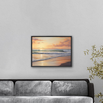 Coastal Beach Painting at Sunset - Golden Coast Sunset Serenity