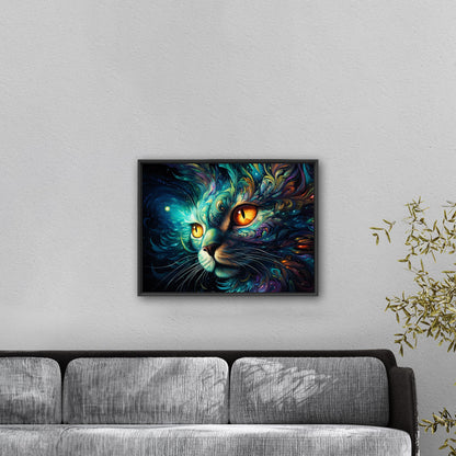 Psychedelic black cat portrait exuding mystery - Cosmic Enchantment