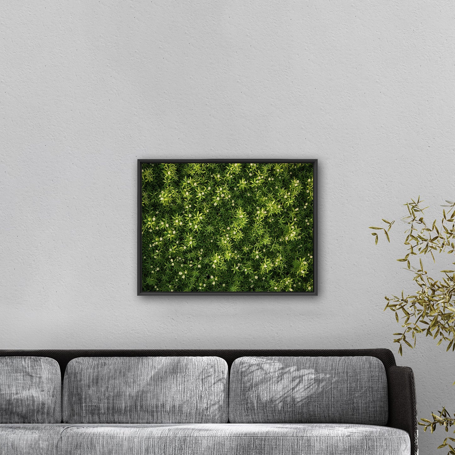 Stunning wall art with lush greens and tiny wildflowers - Enchanted Oasis