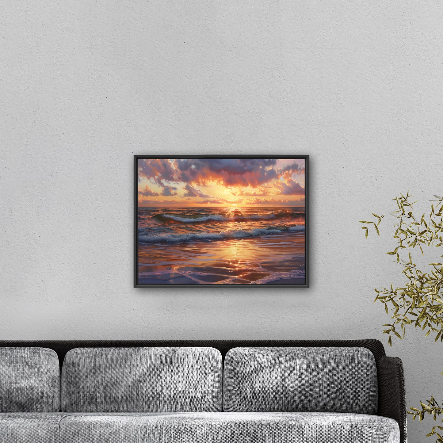 Seascape art piece capturing coastal tranquility - Coastal serenity Sunset Bliss