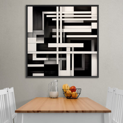 Black and White Geometric Abstract Painting - Sleek Serenity