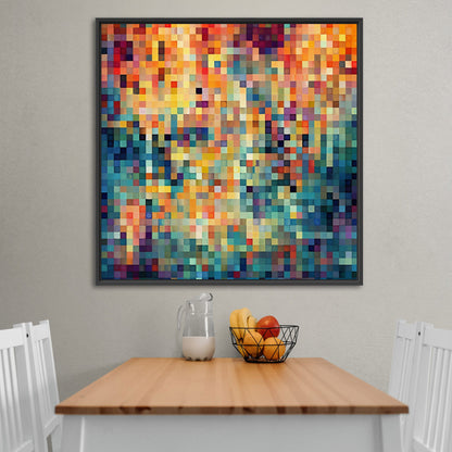 Geomtric Abstract Square Painting - Retro Geometric Pixels