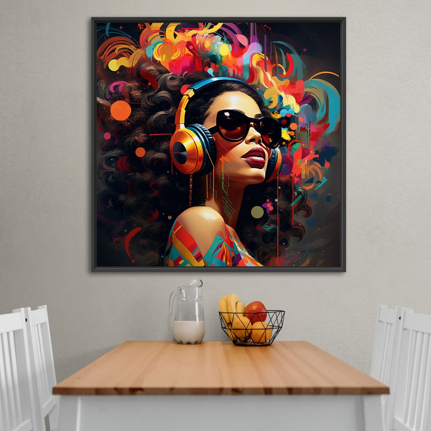 Street Art Style Portrait of a Woman with Wild Hair - Electric Rhythm Burst