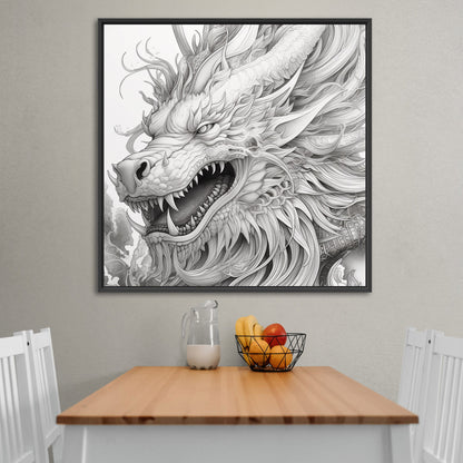 Pencil Drawing Style of Asian Dragon Head - Mythical Dragon: Intricate Allure