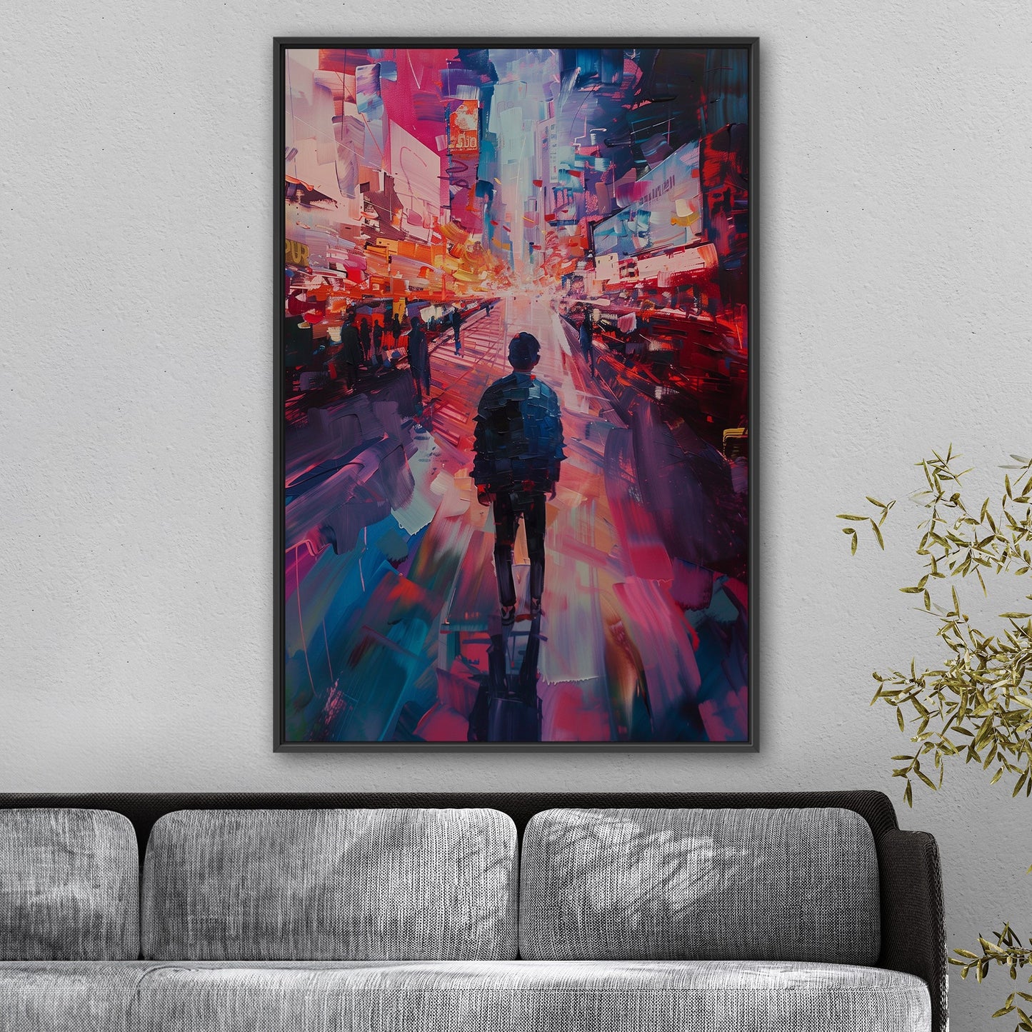 Impressionistic Painting of Modern City in Vibrant Pinks and Blues - Embrace the Vision