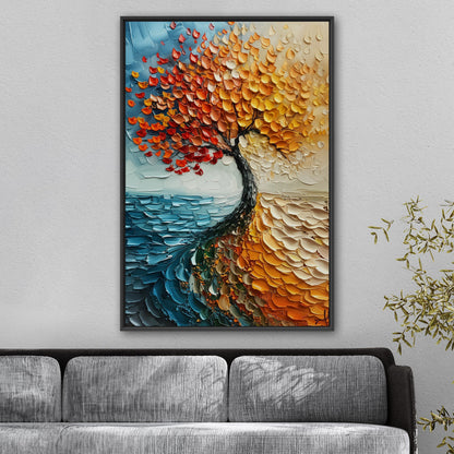 Stylized Tree of Life in Blues and Orange - Energy Elation