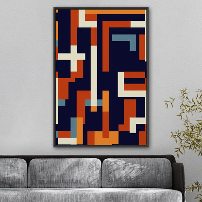 Geometric abstract wall art in blue and gold - Zenith Bliss