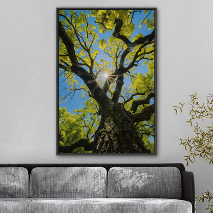 Photorealistic Tree Trunk View of Tree and Sky - Tranquil Vitality: Sunlit Tree Dream