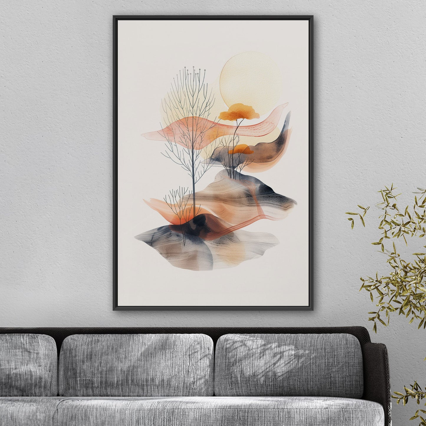 Minimalist Landscape in Orange and Grey - Ethereal Realms of Imagination