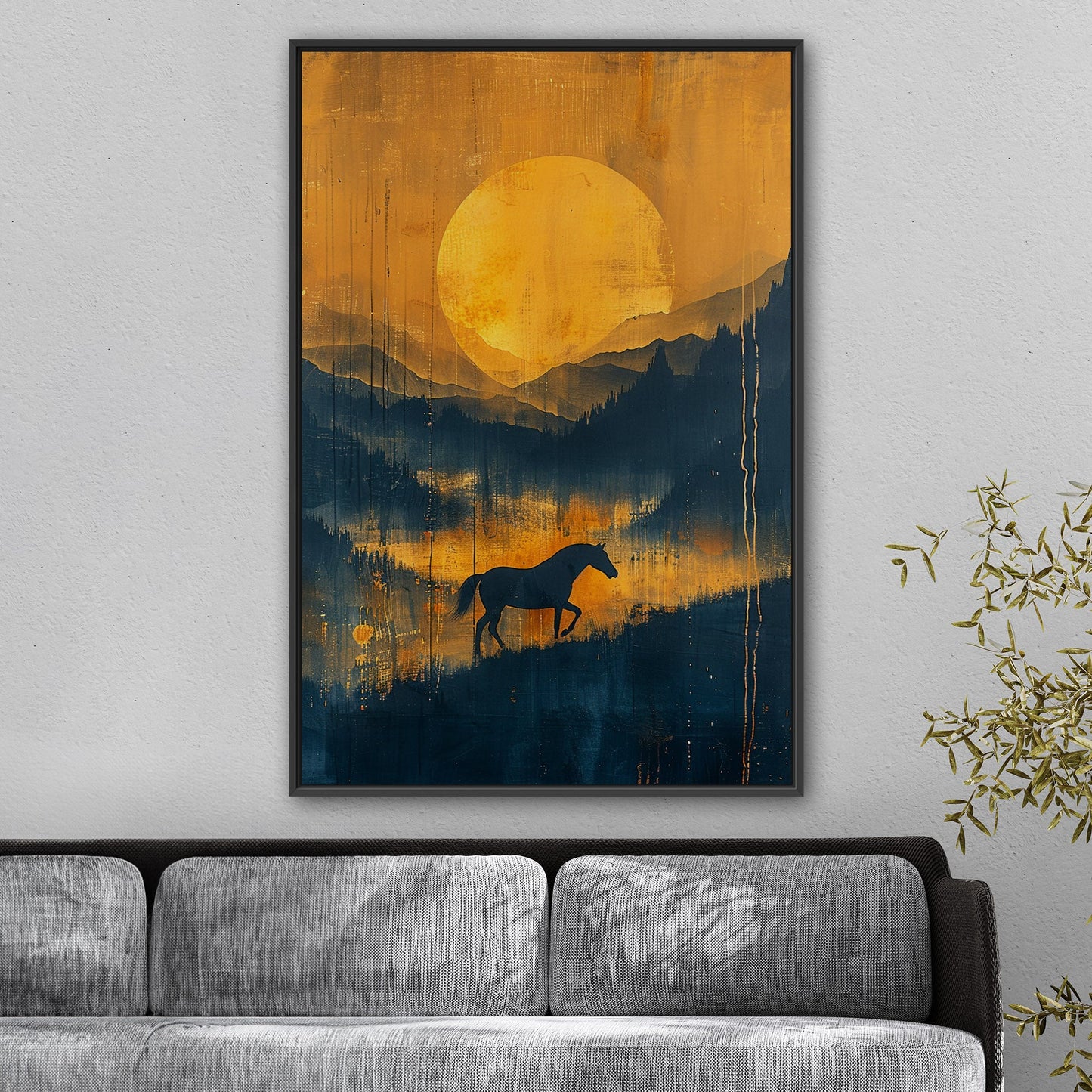 Silhouetted Horse in Mountain Landscape - Golden Gallop: Spirit of the Steppe