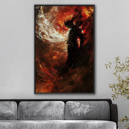 Digital Art Demonic figure in a swirl of fire - Swanland's Existential Awakening