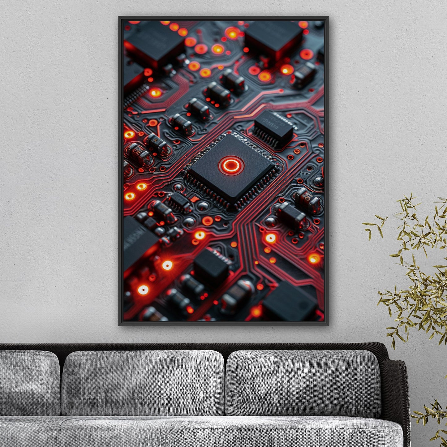 3d Digital art render of a future tech motherboard - Emerald Circuitry: Red Pulse