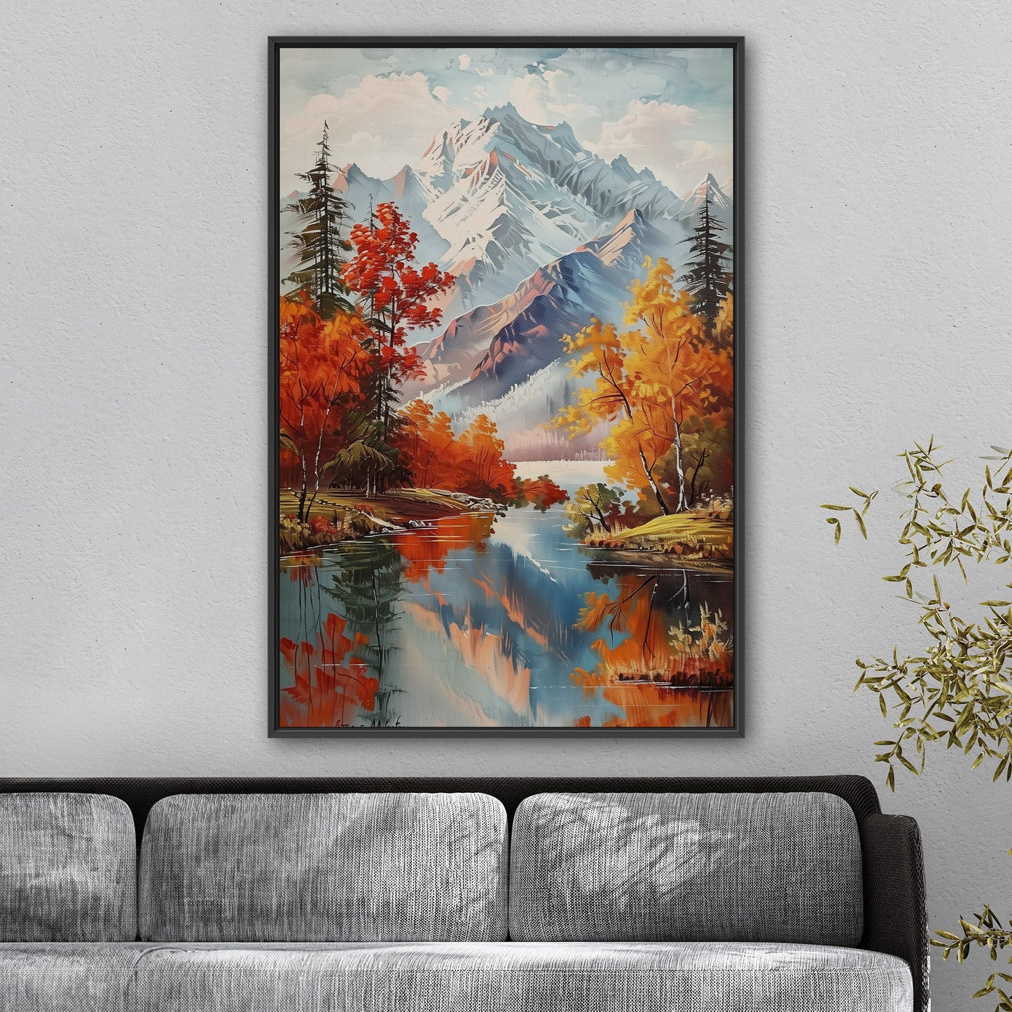 Vintage Mountain Landscape Painting - Enchanted Wilderness Retreat