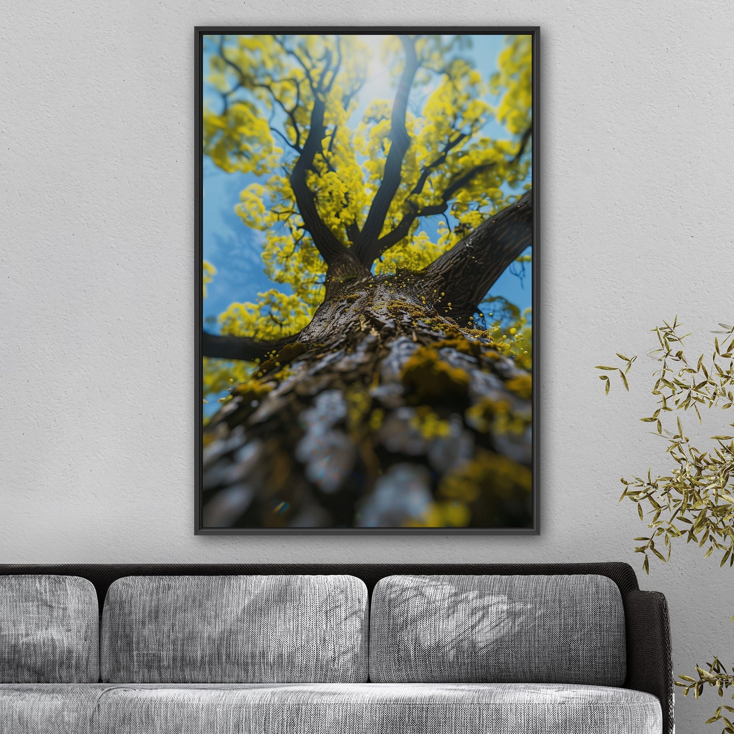 Photorealistic View of Tree Trunk, Branches and Sky - Enchanted Tree Under Sunlit Sky