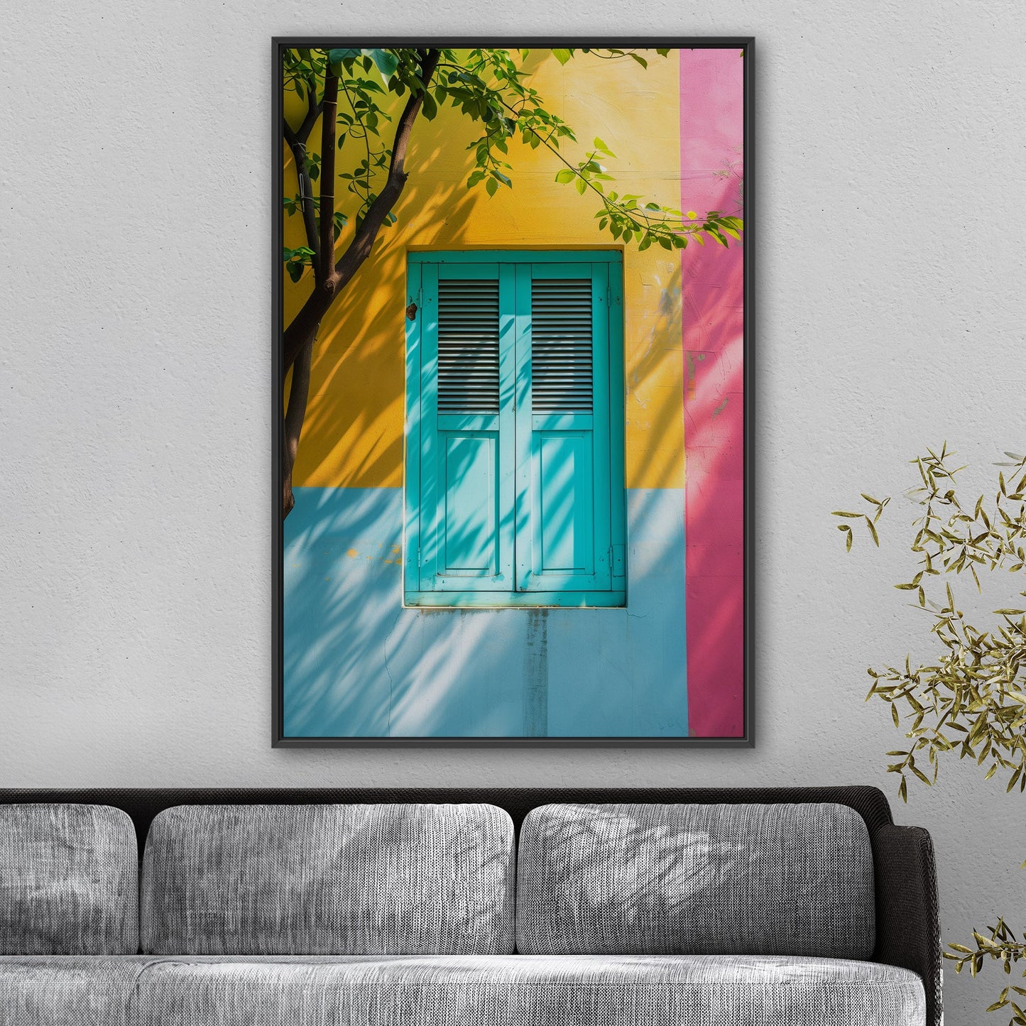 Stylized Window Shutters in Multi-Colored Wall - Elegant Aura