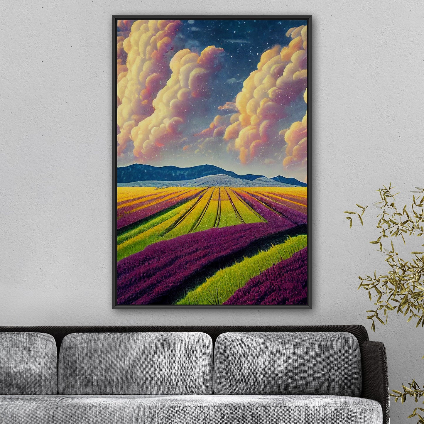 Surreal Whimsical Grape Fields Landscape Illustration - The Grape Sky