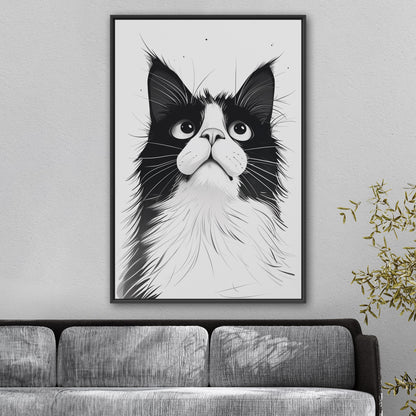 Black and White Cat Pencil Drawing - Curious Cat's Monochrome Gaze