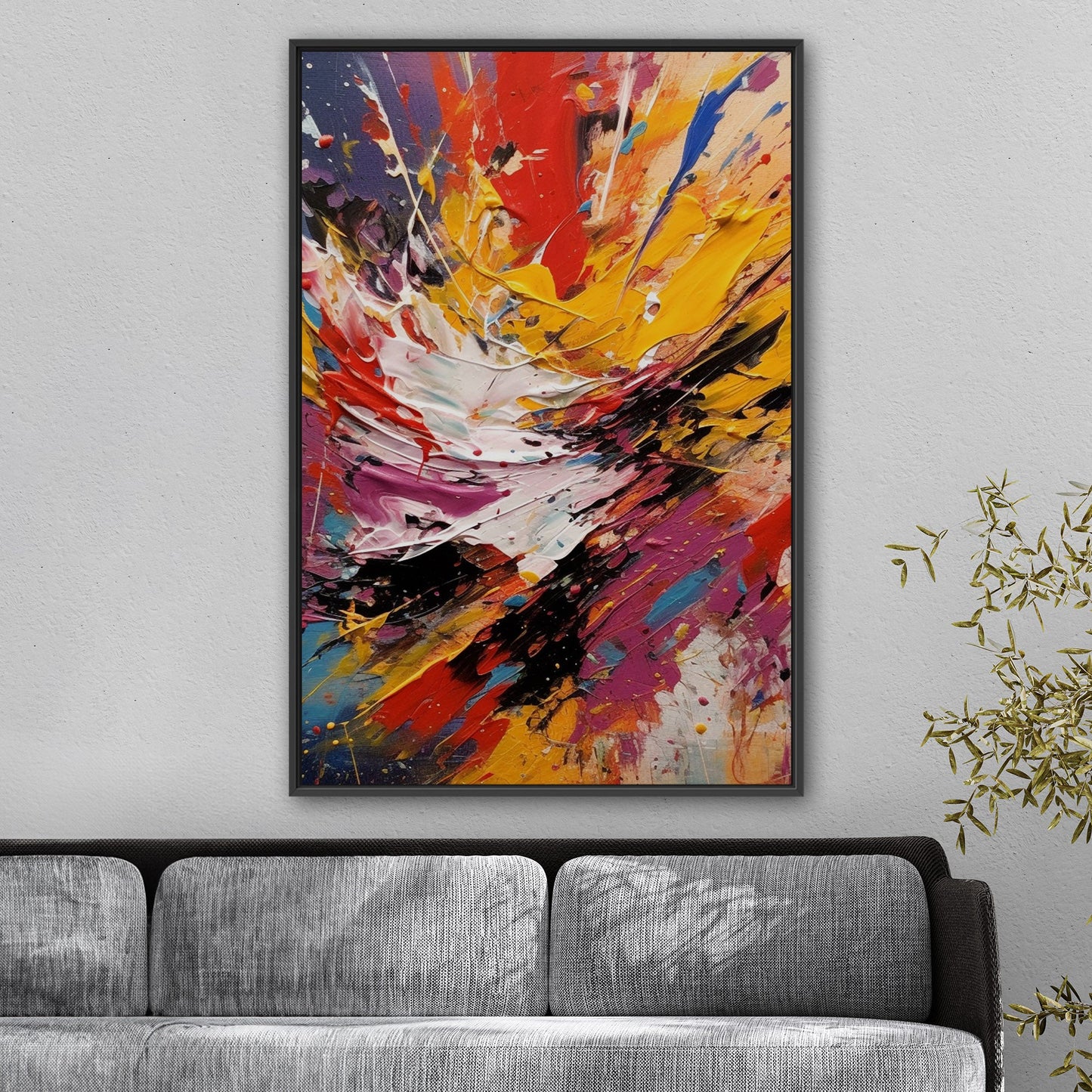 Vibrant abstract art piece with paint splatters - Eclectic Dream