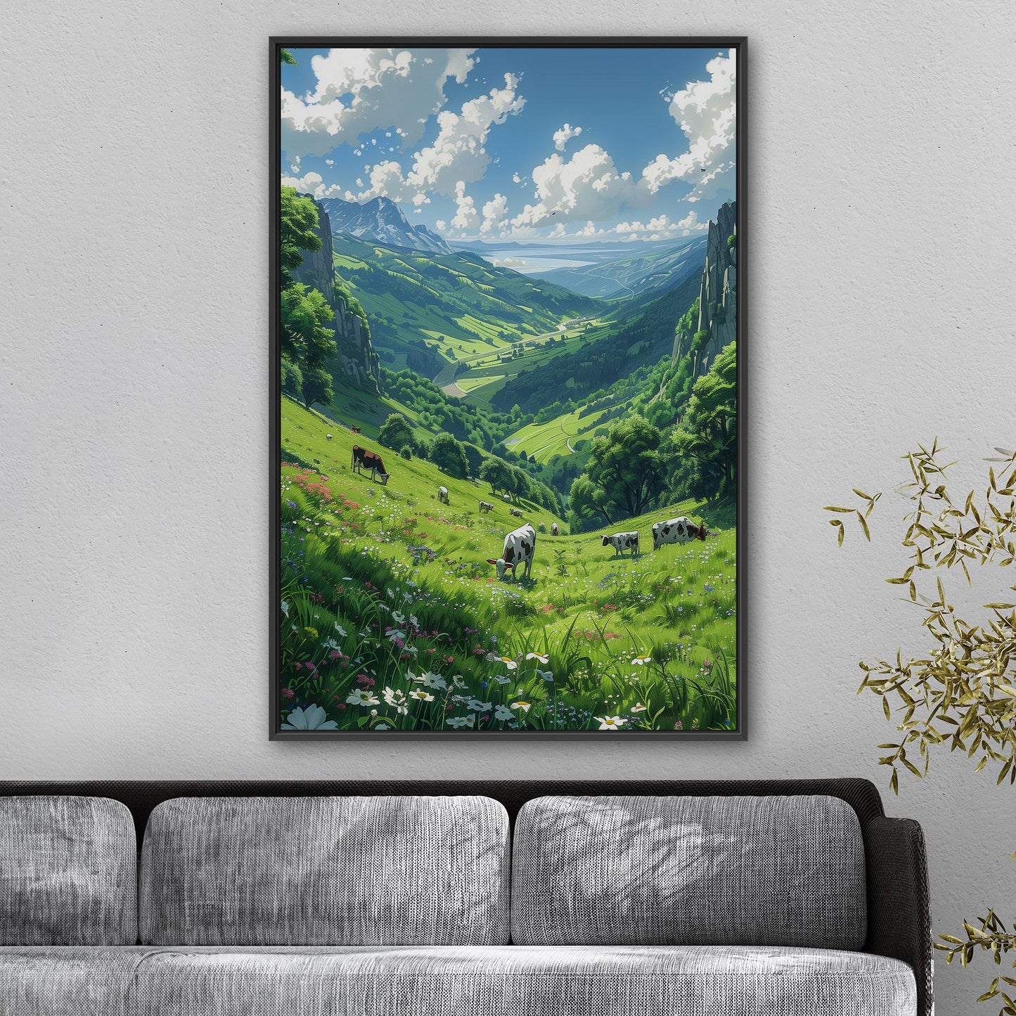 Grassland with grazing cows - Whimsical Nature Retreat