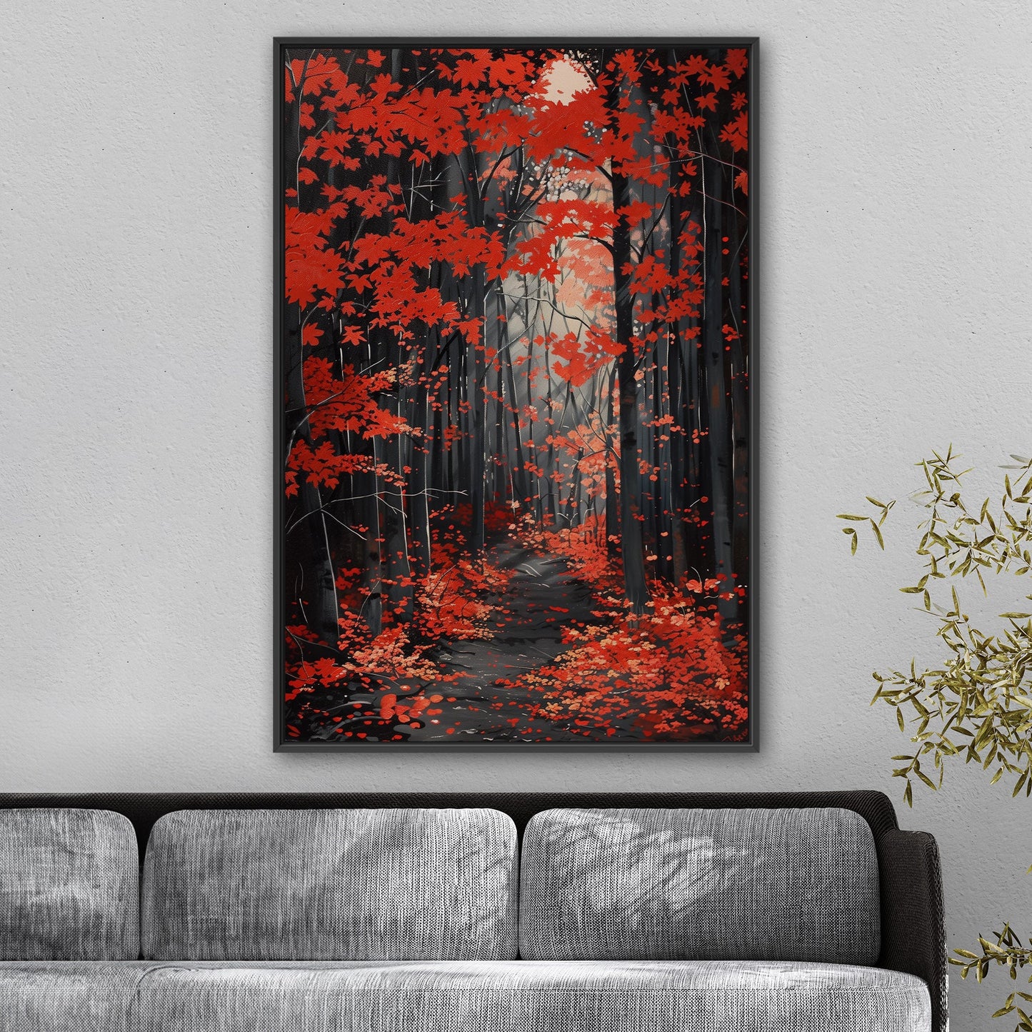 Japanese red maple grove, golden rays, handmade - Elevate Your Space