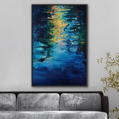 Mesmerizing abstract oil painting of water with vibrant ripples - Enchanting Oasis